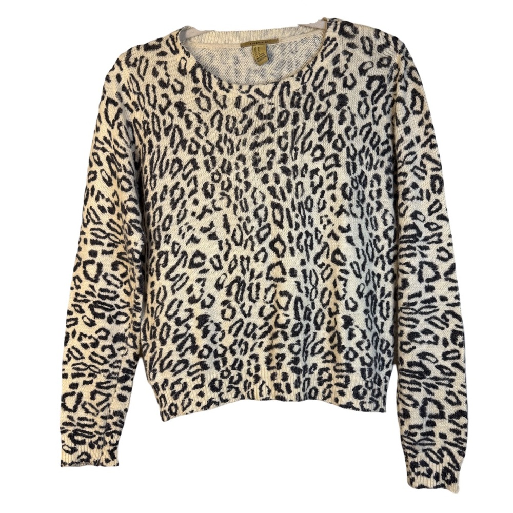 Forever 21 Women's M Rabbit Hair Black White Leopard Crew Neck Pullover Sweater
